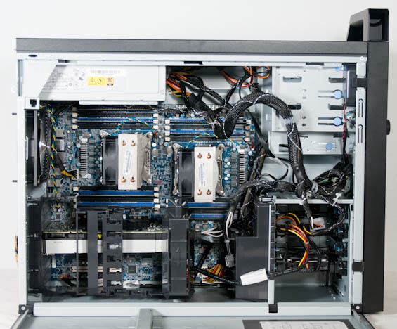 For starters, the cable management is pretty poor for a system like this. For comparison's sake, below is the interior layout of the smaller Dell T3600.