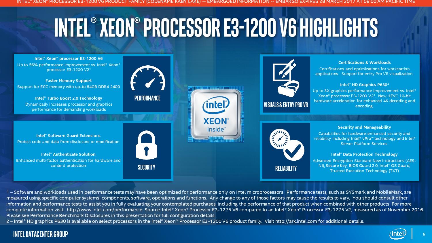 Intel Launches Kaby Lake Based Xeons The 10 V6 Family