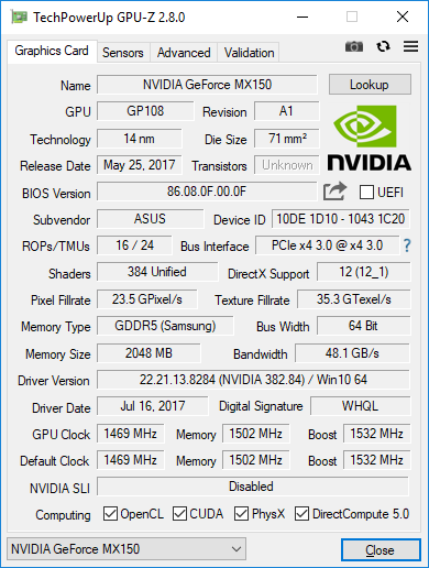 Slower, Lower TDP GeForce MX150 