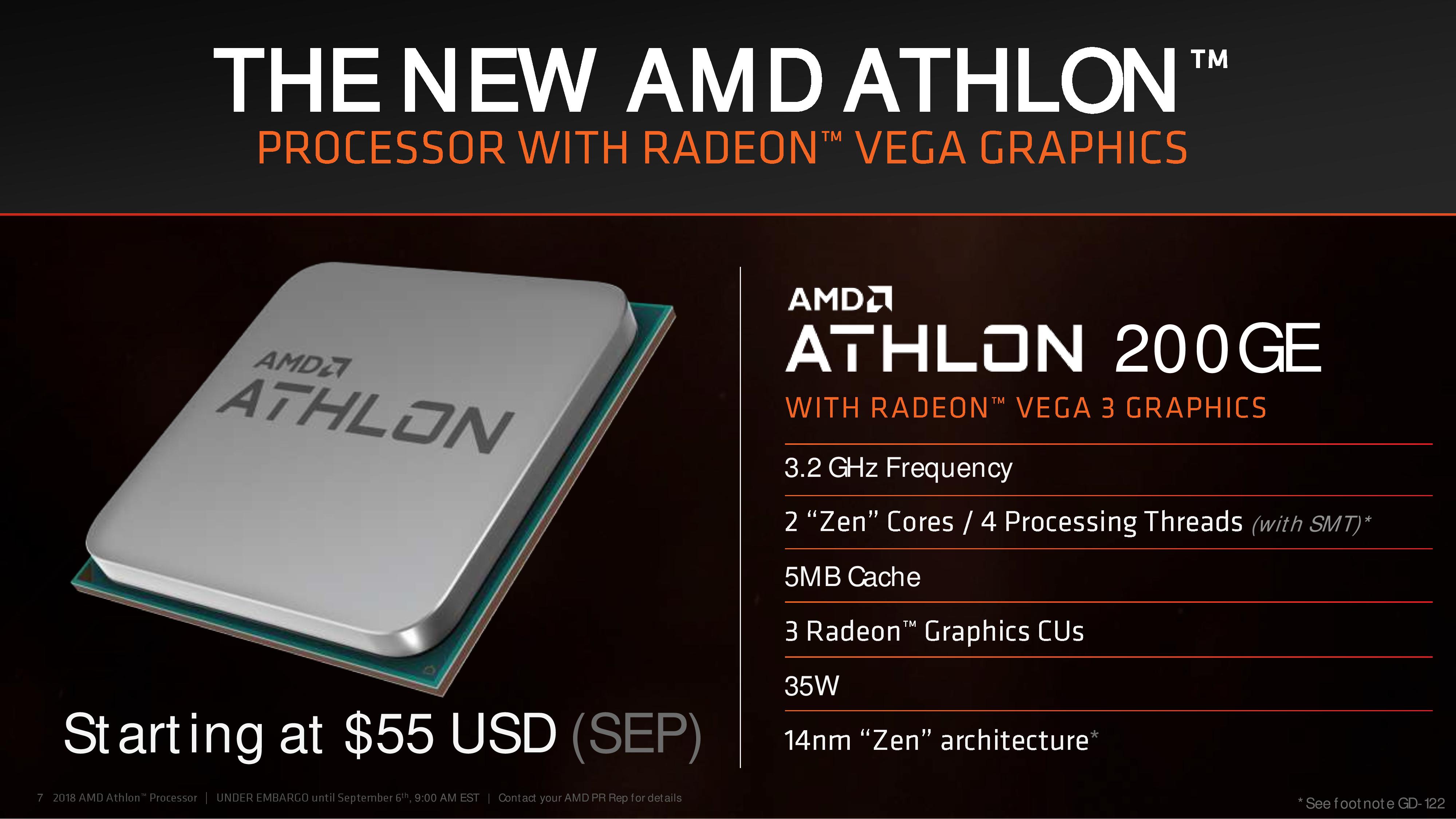 AMD Announces New $55 Low-Power Processor: Athlon 200GE