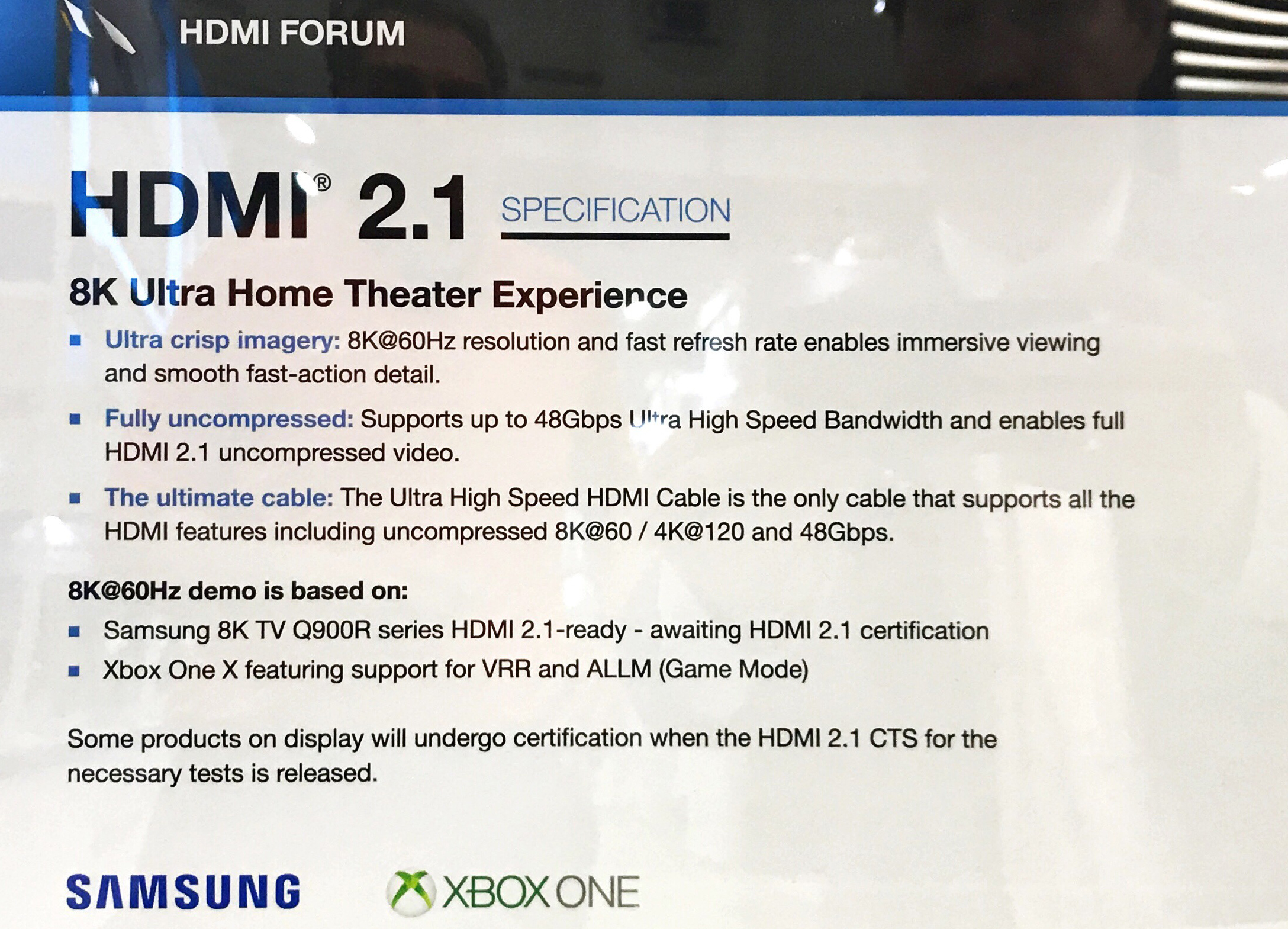 HDMI Forum: Certification Program for Ultra High Speed HDMI Incoming
