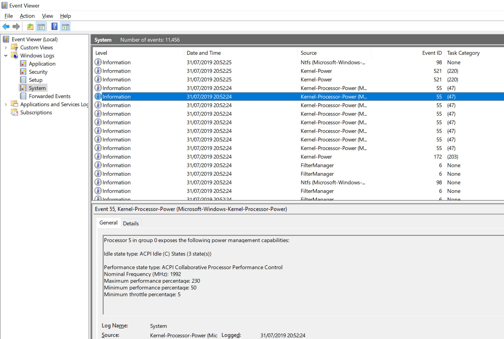 Windows kernel. Kernel-Processor-Power. Журнал событий Kyocera. Журнал событий WORDPRESS. CPPC = enabled.