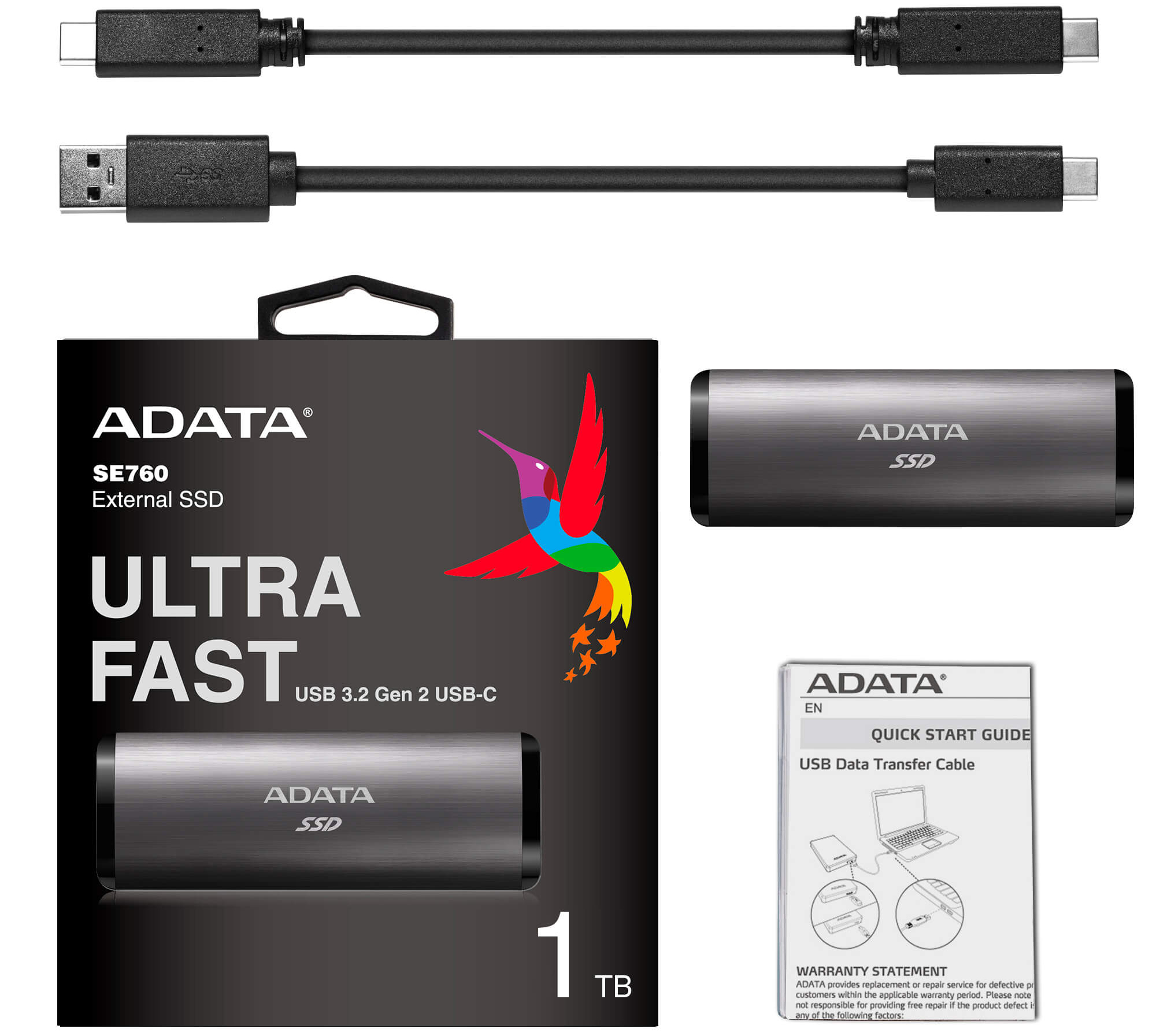 q2j SSD da 1 TB USB-C 3.2 Gen 2 ADATA ADATA SE760 colore: Nero 