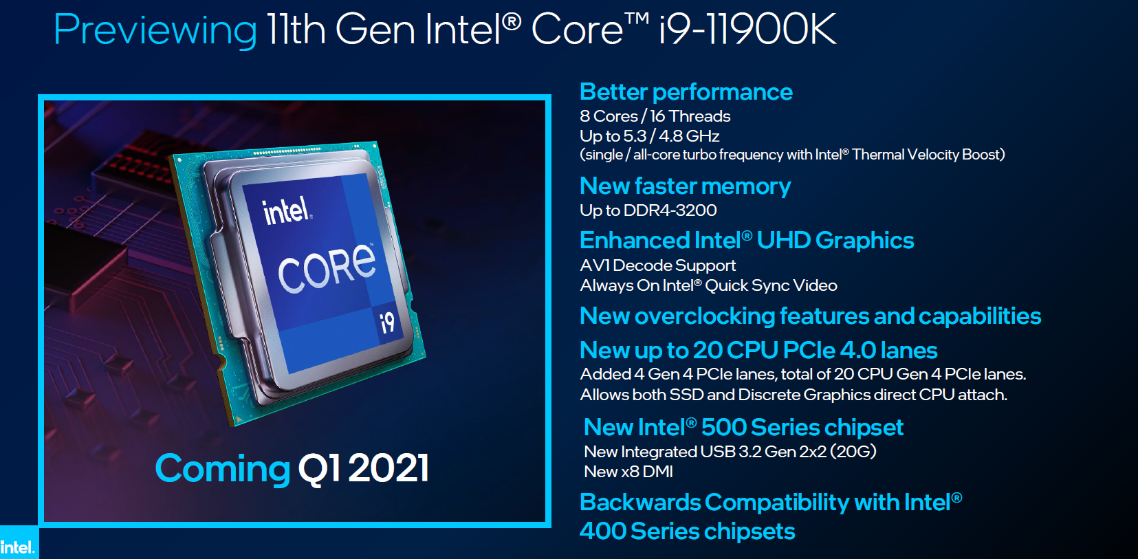 Intel Previews 11th Gen Core Rocket Lake: Core i9-11900K and Z590 