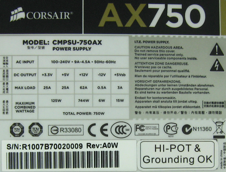 Package and Power Rating - Corsair AX750 80 Gold: Putting Corsair's Best the Test