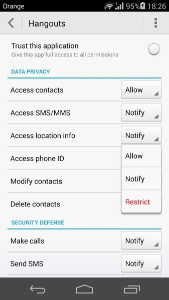 Permissions detailed app rights