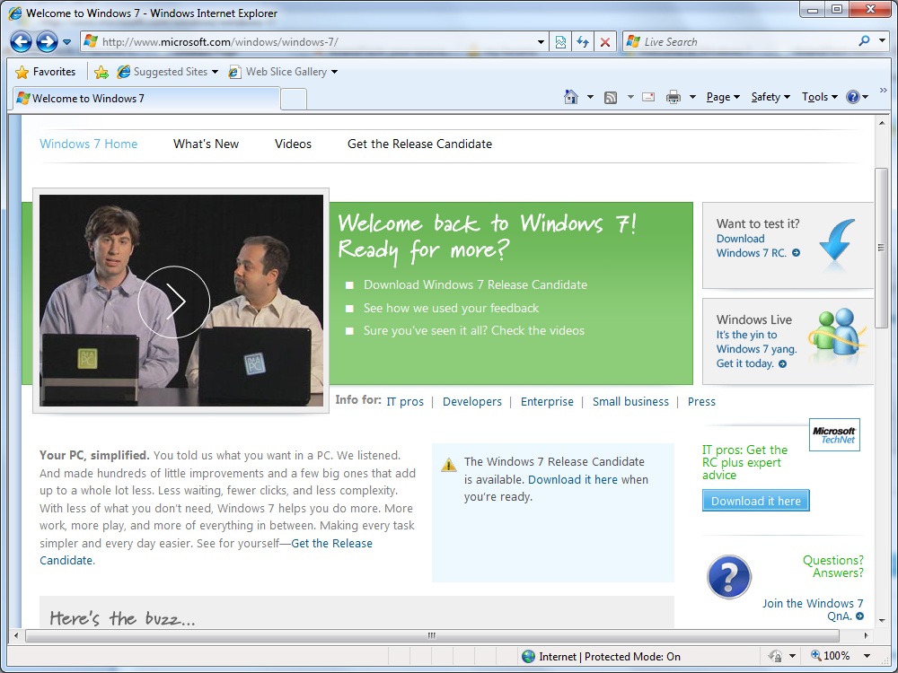 Windows 7: A New Marketing Approach - Windows 7: Release Candidate 1 Preview