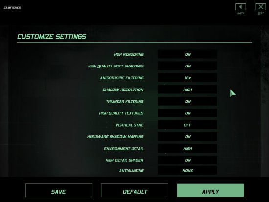 Settings - Splinter Cell: Double Agent: A Performance Analysis